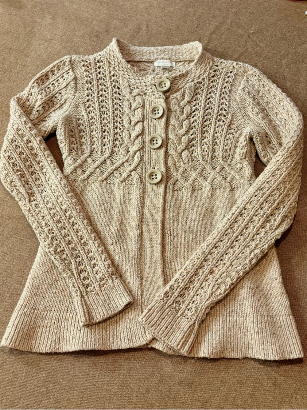 Charter Club Cream Cable-Knit Button Cardigan